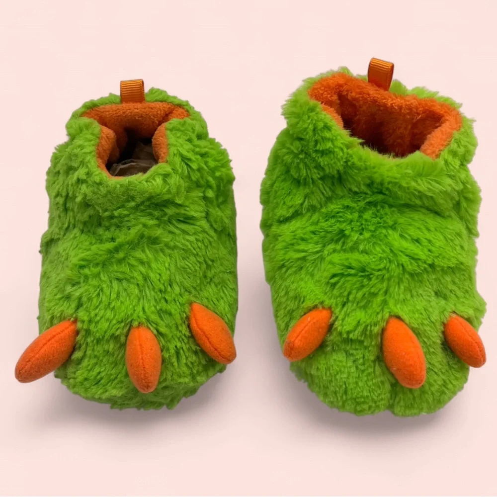 5C Toddler Lime Green Orange Wonder Nation Cozy Plush Ankle Slippers
